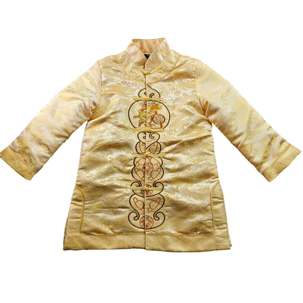 Yang Yu Traditional Chinese Tang Suit Jacket Boys 15 Gold Embroidered Mandarin